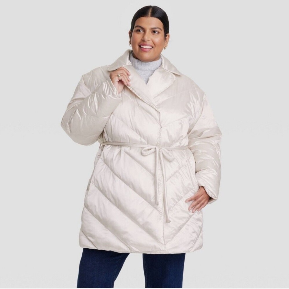 Ava & Viv™ Women's Plus Size Puffer Jacket Cream NWT